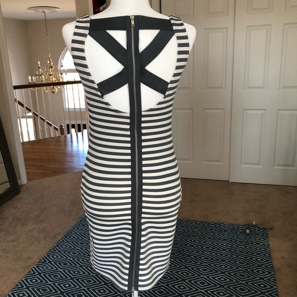 grey and white striped bodycon dress Women's The Real Thing Striped Bodycon Midi Dress in Beige